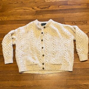 Vintage Callan Ireland Speckle Cream Cable Knit Cardigan Sweater Size Medium